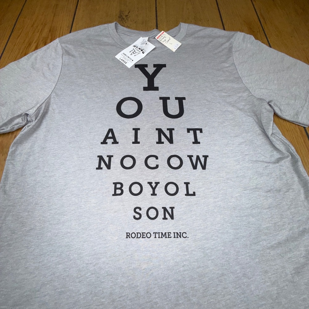 Dale Brisby Rodeo Time Eye Check Graphic T-Shirt Gray Mens Large NEW